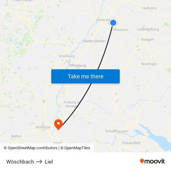 Wöschbach to Liel map