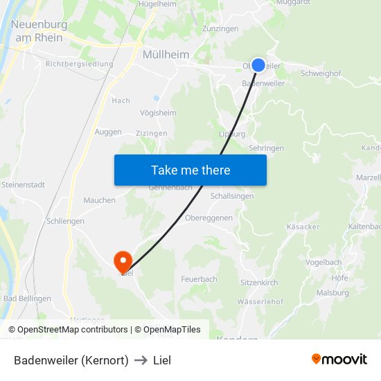 Badenweiler (Kernort) to Liel map