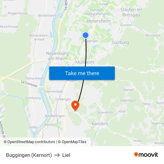 Buggingen (Kernort) to Liel map