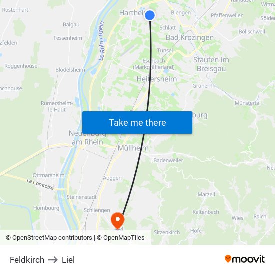 Feldkirch to Liel map