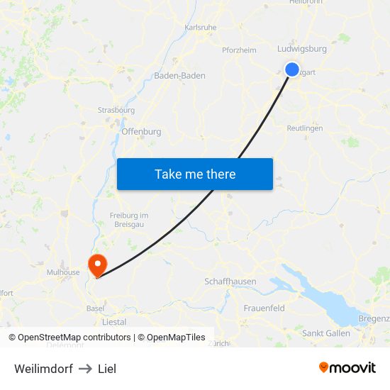 Weilimdorf to Liel map