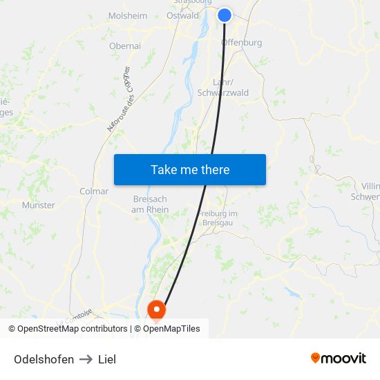 Odelshofen to Liel map