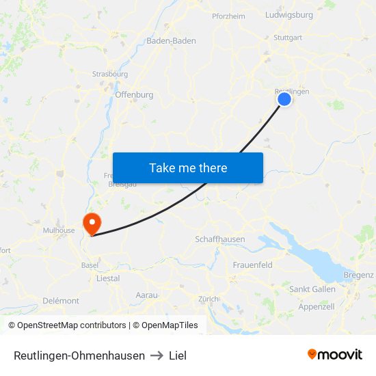 Reutlingen-Ohmenhausen to Liel map