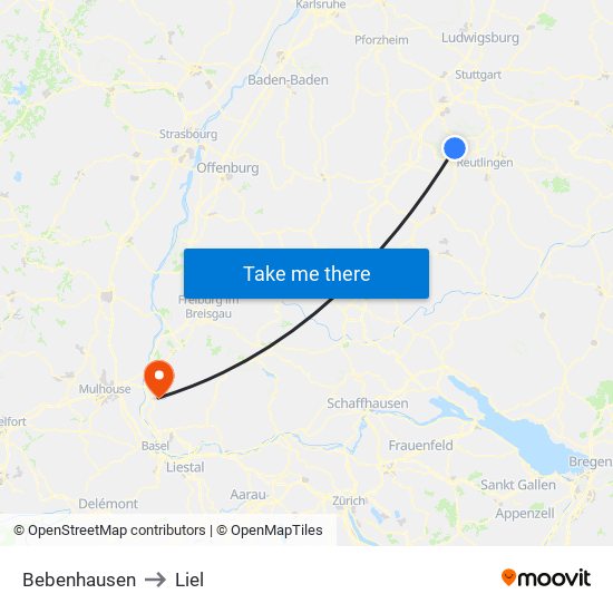 Bebenhausen to Liel map