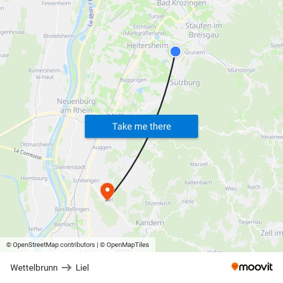 Wettelbrunn to Liel map