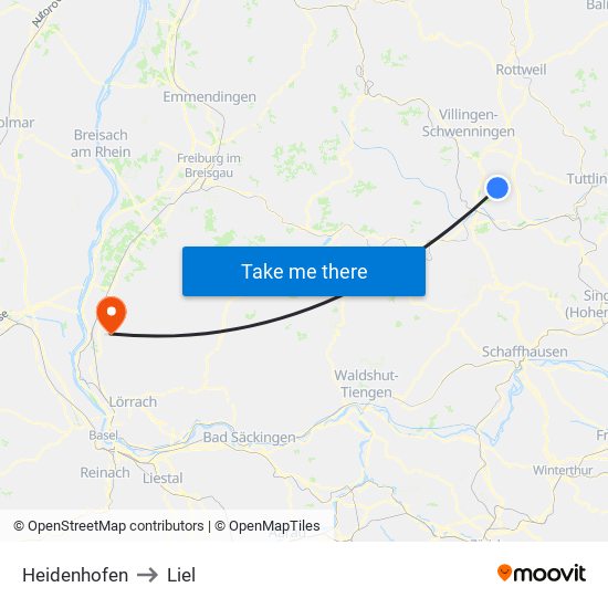 Heidenhofen to Liel map