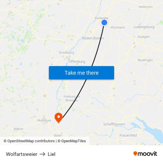 Wolfartsweier to Liel map
