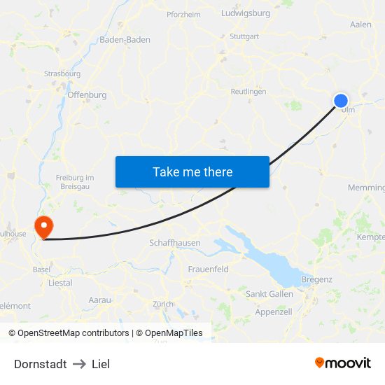 Dornstadt to Liel map