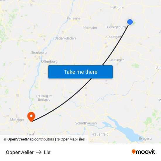 Oppenweiler to Liel map