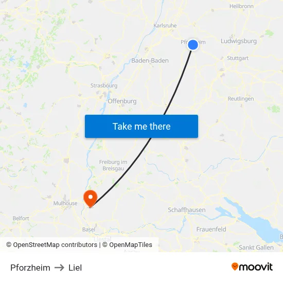 Pforzheim to Liel map