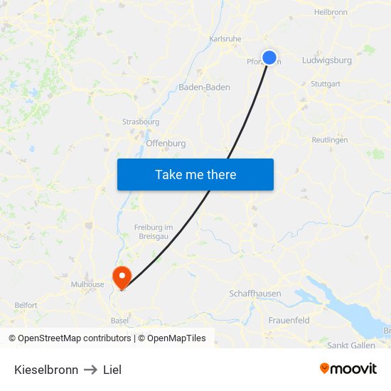 Kieselbronn to Liel map