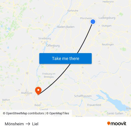 Mönsheim to Liel map