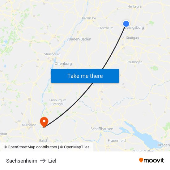 Sachsenheim to Liel map