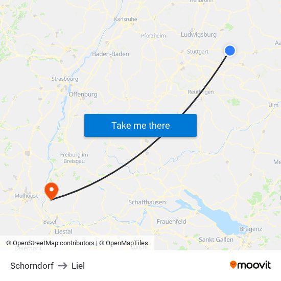 Schorndorf to Liel map