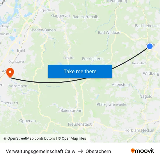 Verwaltungsgemeinschaft Calw to Oberachern map