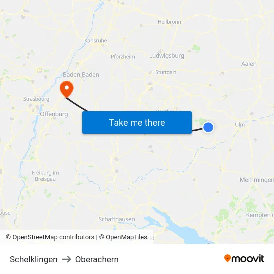 Schelklingen to Oberachern map