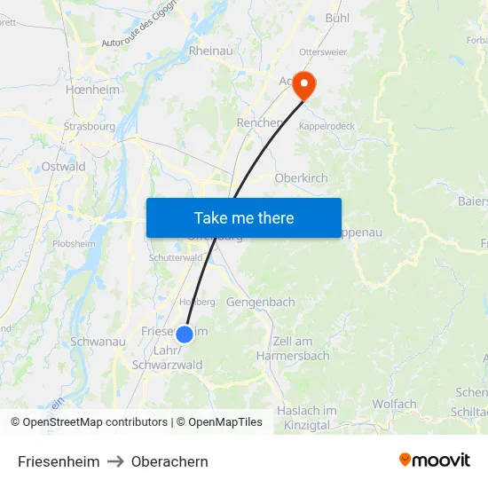 Friesenheim to Oberachern map