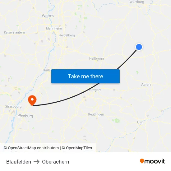Blaufelden to Oberachern map