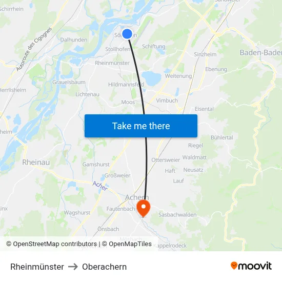 Rheinmünster to Oberachern map