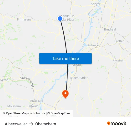 Albersweiler to Oberachern map