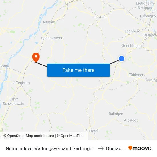 Gemeindeverwaltungsverband Gärtringen/Ehningen to Oberachern map