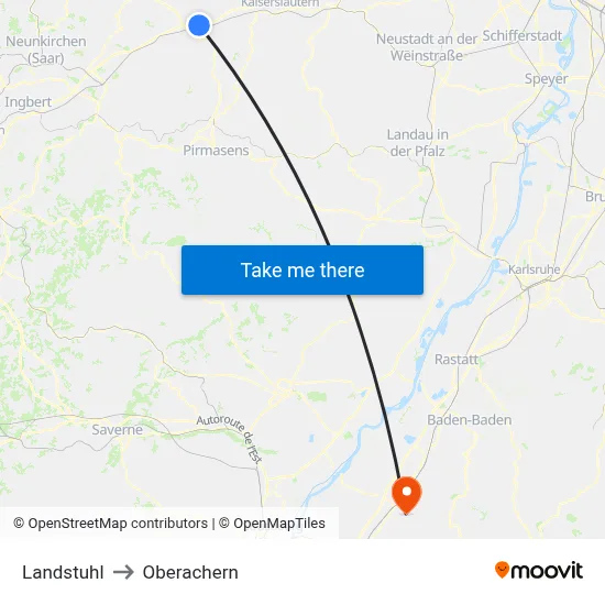 Landstuhl to Oberachern map
