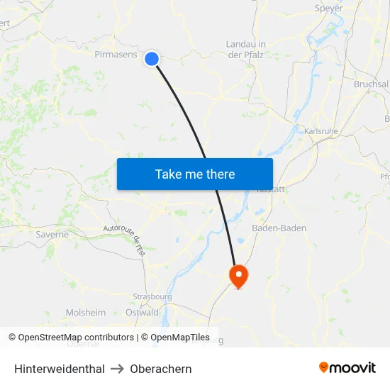 Hinterweidenthal to Oberachern map