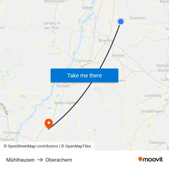 Mühlhausen to Oberachern map
