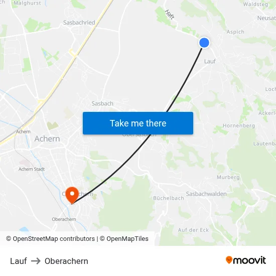 Lauf to Oberachern map