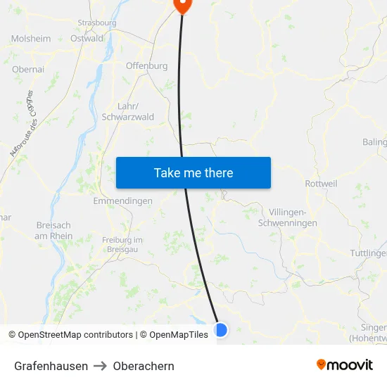 Grafenhausen to Oberachern map