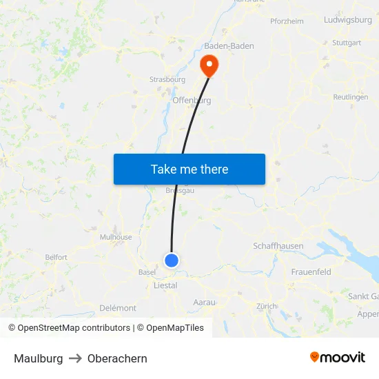 Maulburg to Oberachern map