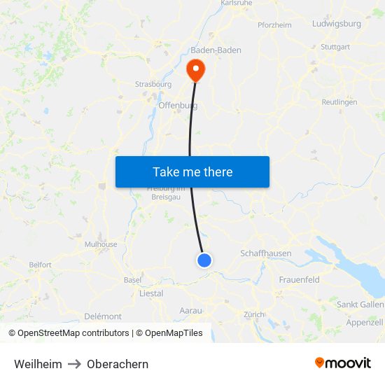 Weilheim to Oberachern map