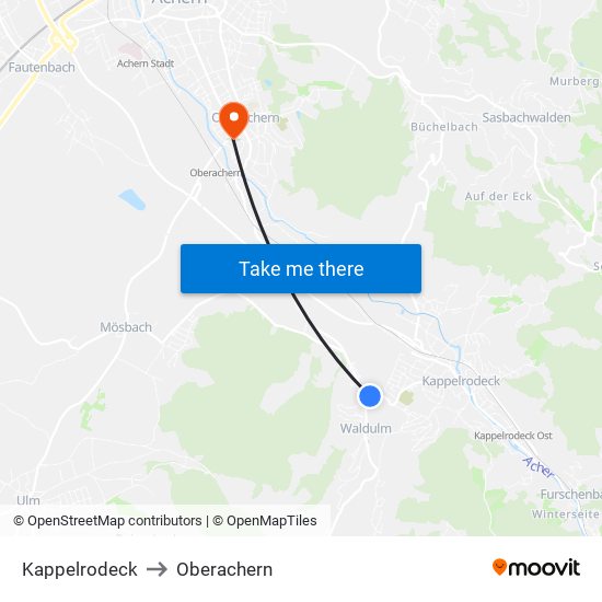 Kappelrodeck to Oberachern map