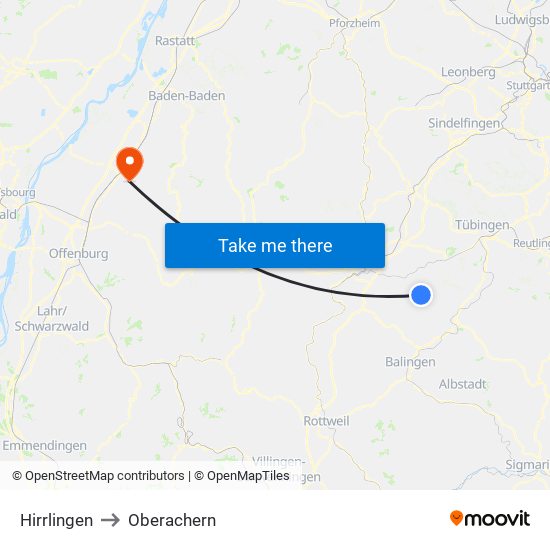 Hirrlingen to Oberachern map