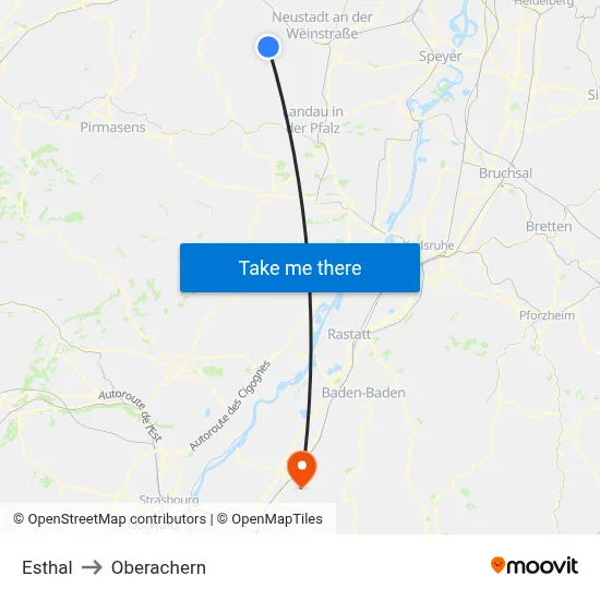 Esthal to Oberachern map