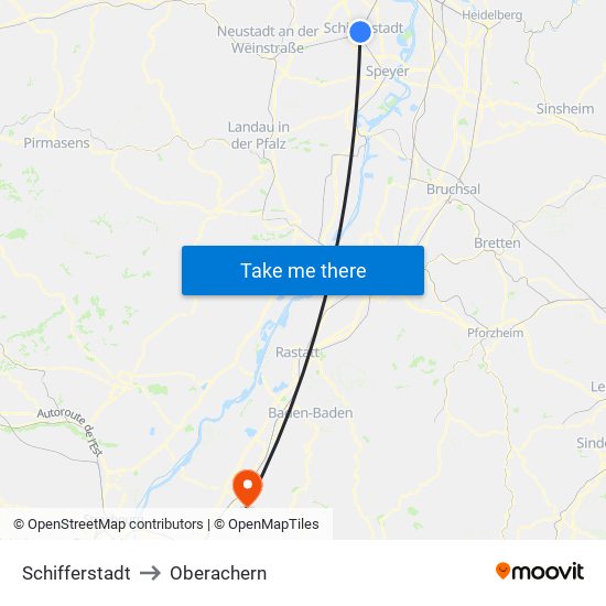 Schifferstadt to Oberachern map