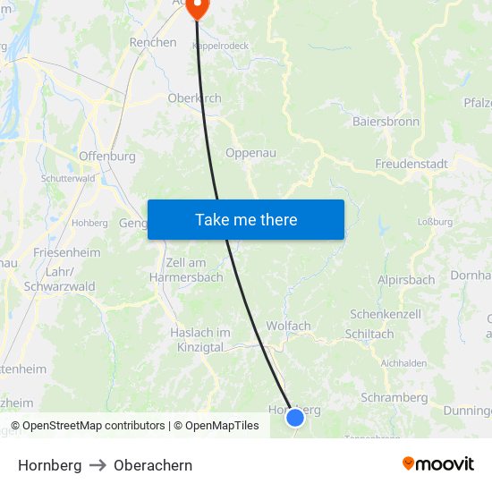 Hornberg to Oberachern map