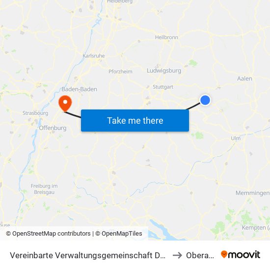 Vereinbarte Verwaltungsgemeinschaft Der Stadt Göppingen to Oberachern map