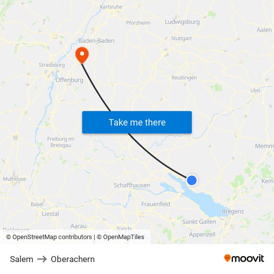 Salem to Oberachern map