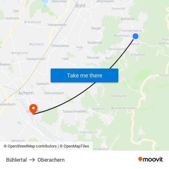 Bühlertal to Oberachern map