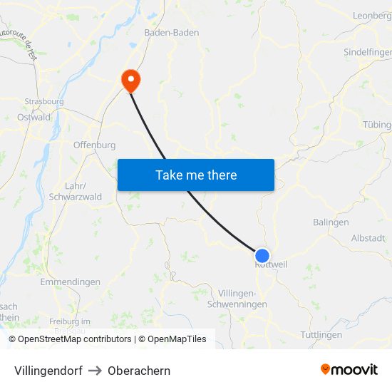 Villingendorf to Oberachern map