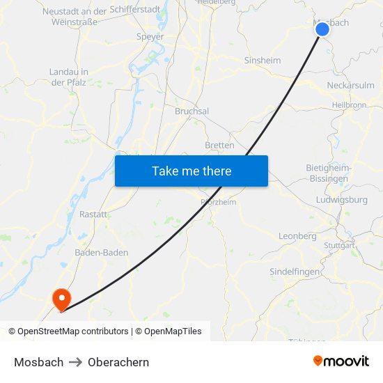 Mosbach to Oberachern map