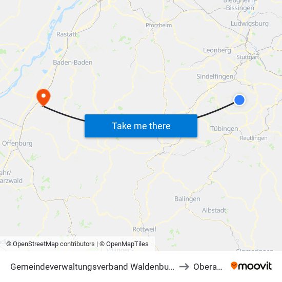 Gemeindeverwaltungsverband Waldenbuch/Steinenbronn to Oberachern map