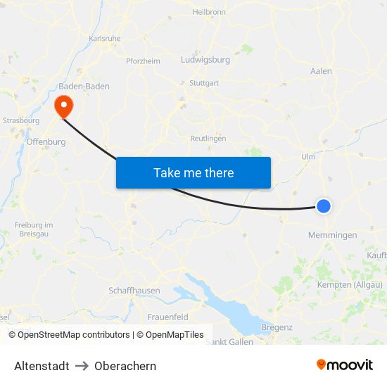 Altenstadt to Oberachern map