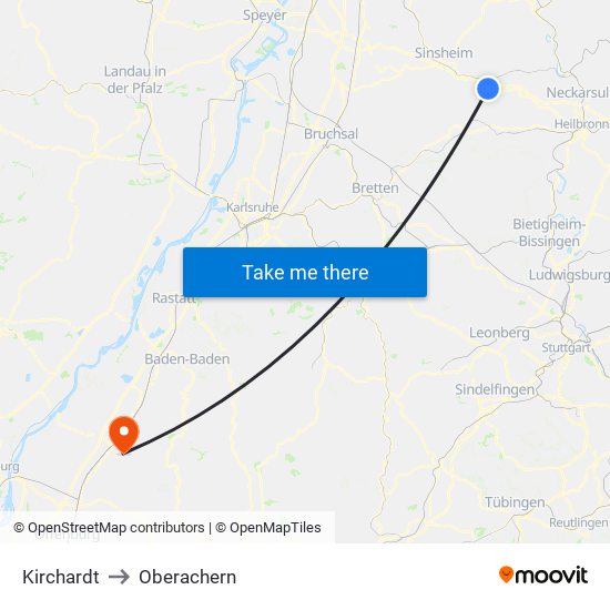 Kirchardt to Oberachern map