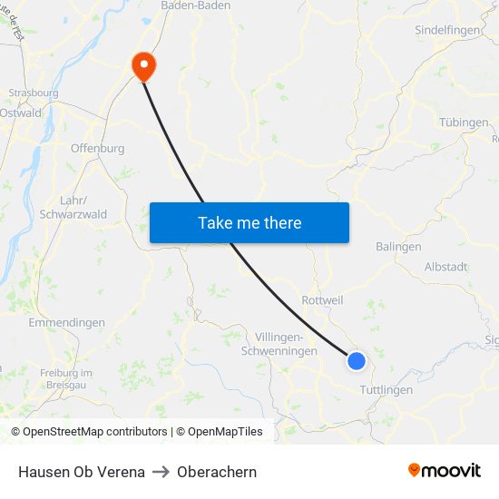 Hausen Ob Verena to Oberachern map