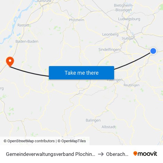 Gemeindeverwaltungsverband Plochingen to Oberachern map