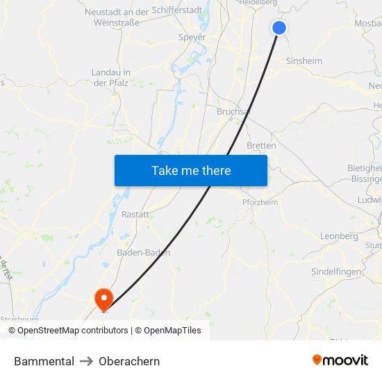 Bammental to Oberachern map