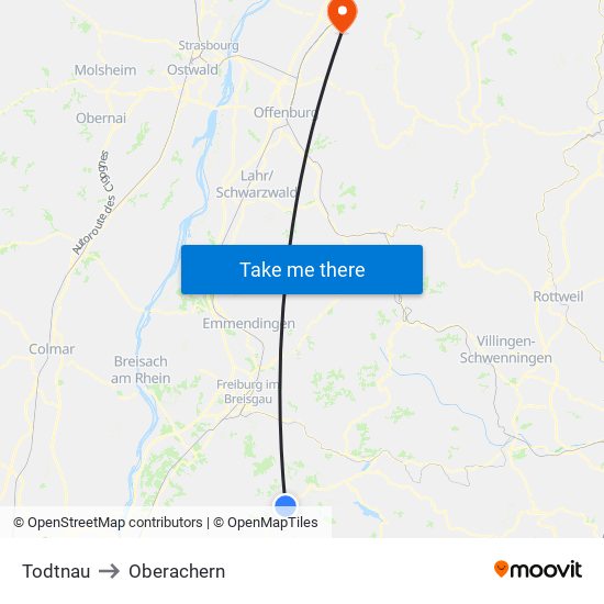Todtnau to Oberachern map
