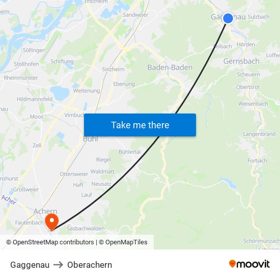 Gaggenau to Oberachern map